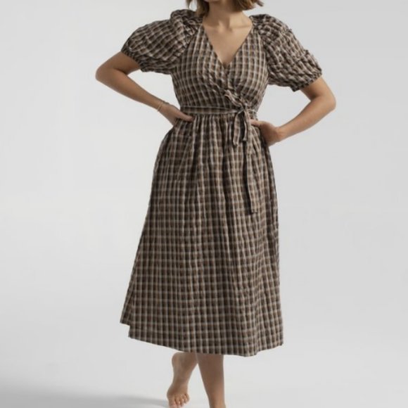Baum und Pferdgarten Adalaine Checked Wrap Dress in Tabacco Gingham midi - Picture 2 of 16